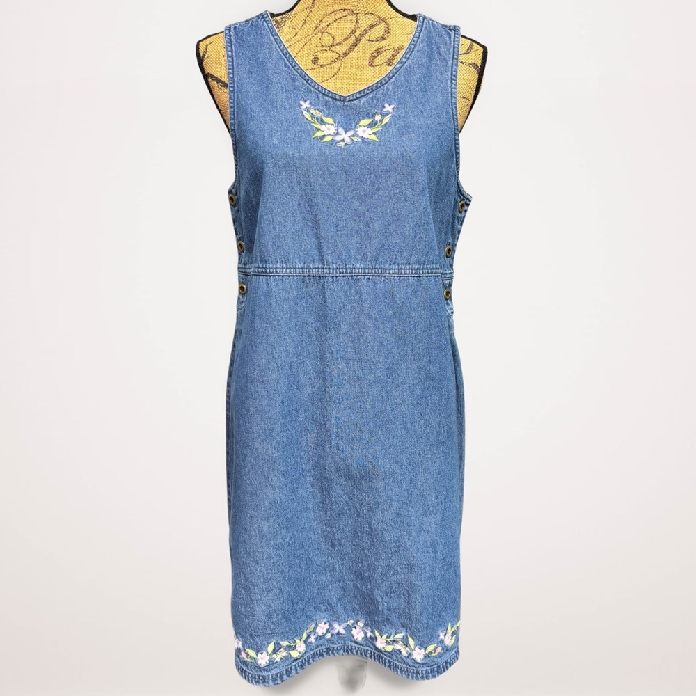 Vintage Classic Elements Blue Denim Sleeveless Dress Medium 10/12 100% Cotton - Picture 11 of 11